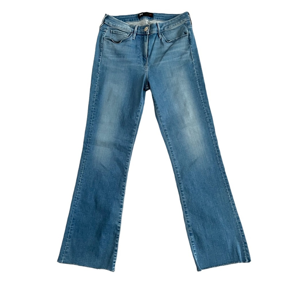 3 X 1 NYC Mid Rise Straight Stretch Crop Jeans with Raw Hem in Ocean Wash